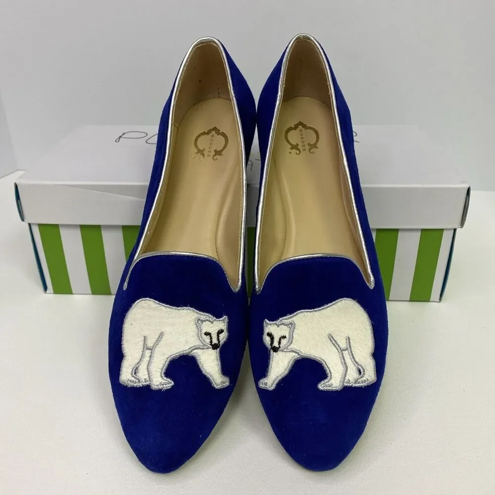 C Wonder Blue Suede Polar Bear Flats Size 6W